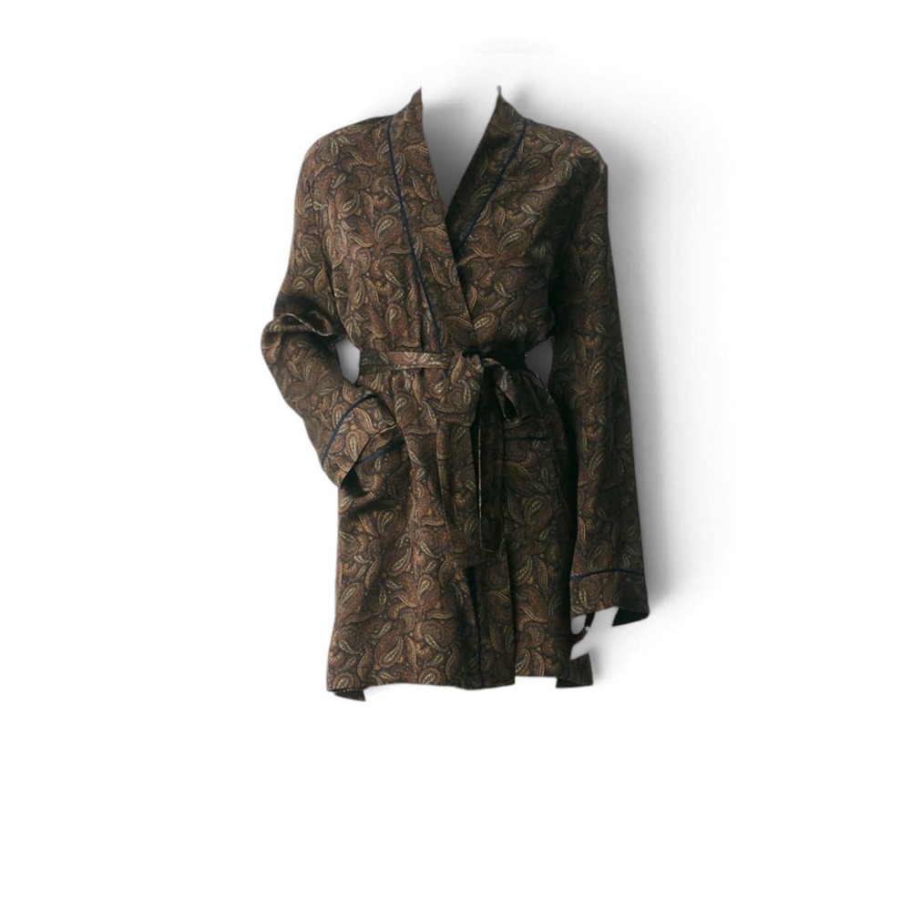 Unbranded Silk Paisley Robe Women XS/S Brown Excellent Luxury Kimono Gown